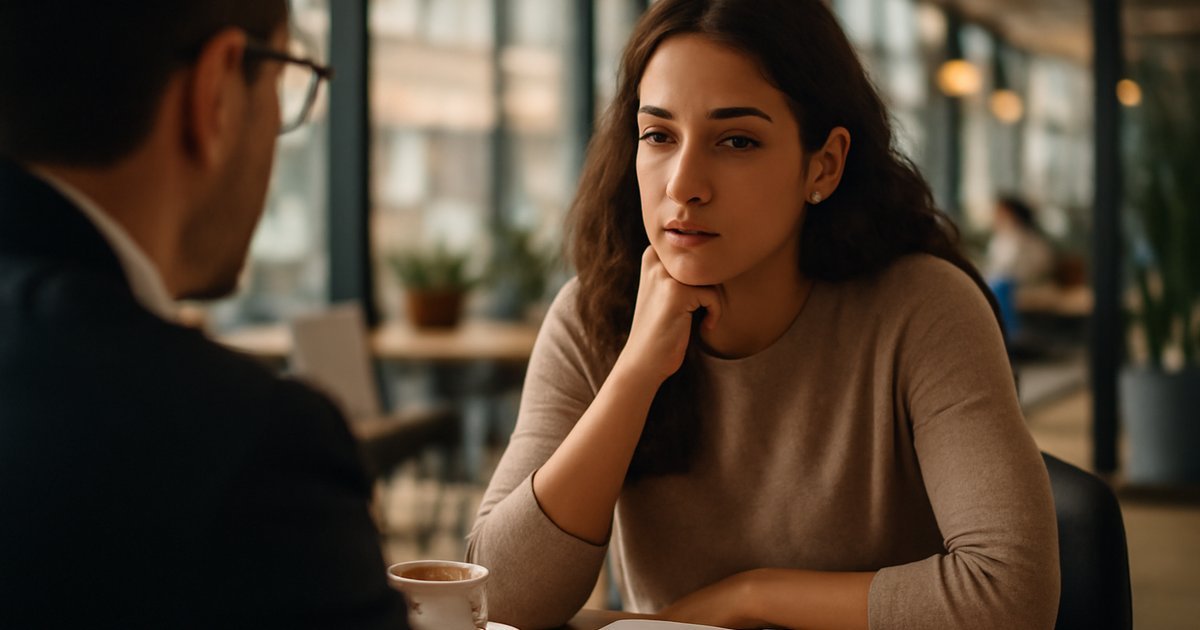 Young Hispanic woman having a professional informational interview at a modern coworking space